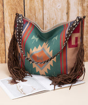 Boho Khaki Tassel Large Capacity Canvas Shoulder Bag