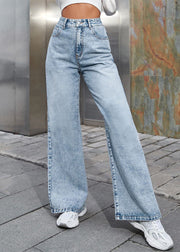 Boho Light Blue High Waist Straight Denim Pants Fall
