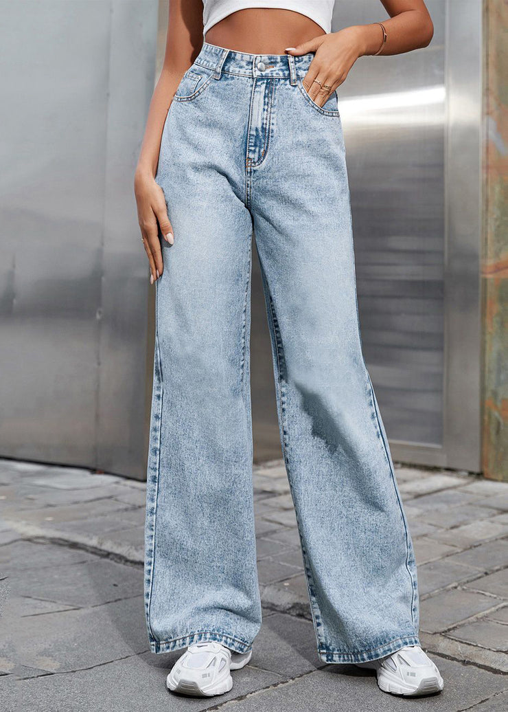 Boho Light Blue High Waist Straight Denim Pants Fall