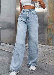 Boho Light Blue High Waist Straight Denim Pants Fall