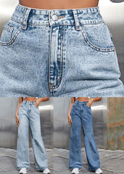 Boho Light Blue High Waist Straight Denim Pants Fall