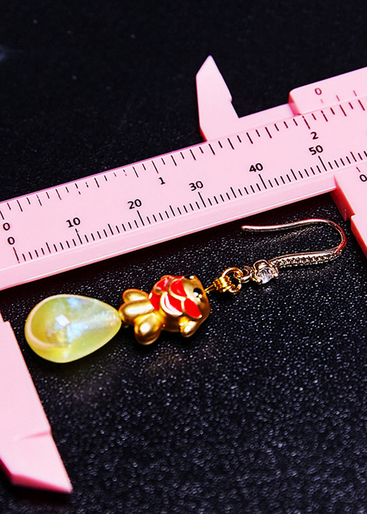 Boho Light Yellow Water Droplet Dog Gilding Drop Earrings