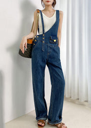 Boho Navy Asymmetrical Design Denim Jumpsuits Summer