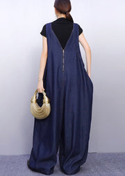 Boho Navy Oversized Butterfly Sequins Denim Jumpsuits Spring