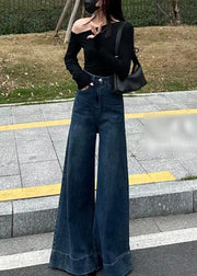 Boho Navy Oversized Denim Wide Leg Pants Fall