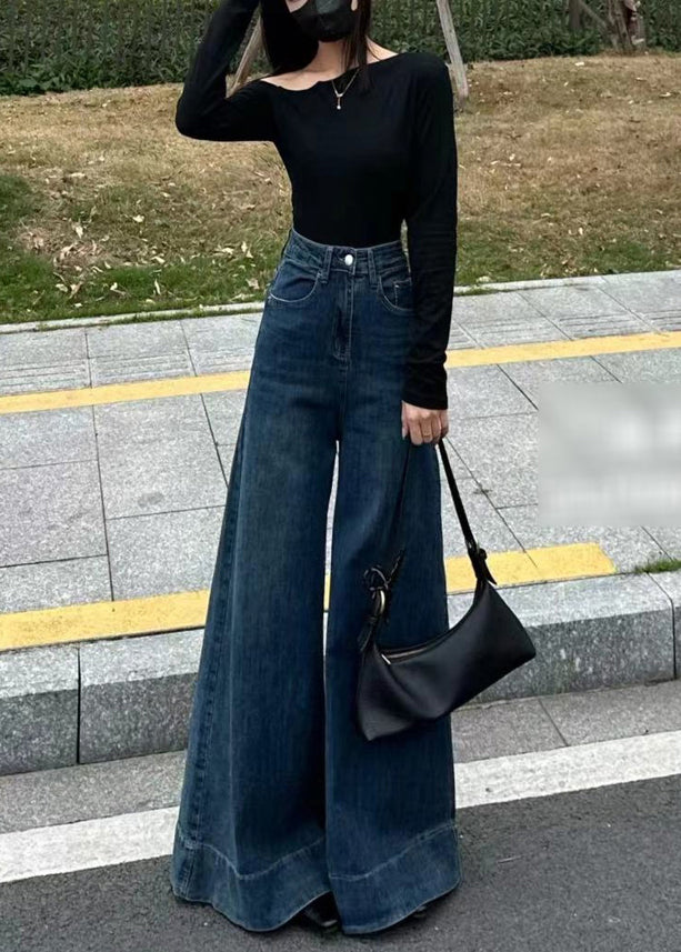 Boho Navy Oversized Denim Wide Leg Pants Fall