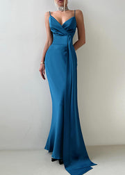 Boho Navy Wraped Bow Silk Vestidos Dress Summer
