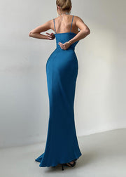 Boho Navy Wraped Bow Silk Vestidos Dress Summer