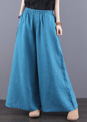 Boho Peacock Blue Oversized Linen Wide Leg Pants Summer