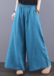 Boho Peacock Blue Oversized Linen Wide Leg Pants Summer