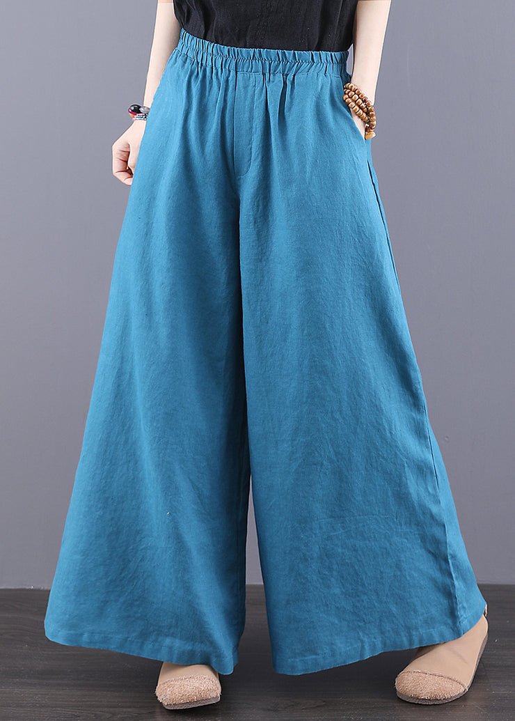 Boho Peacock Blue Oversized Linen Wide Leg Pants Summer