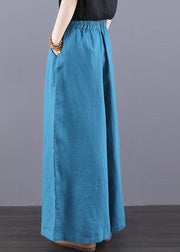 Boho Peacock Blue Oversized Linen Wide Leg Pants Summer