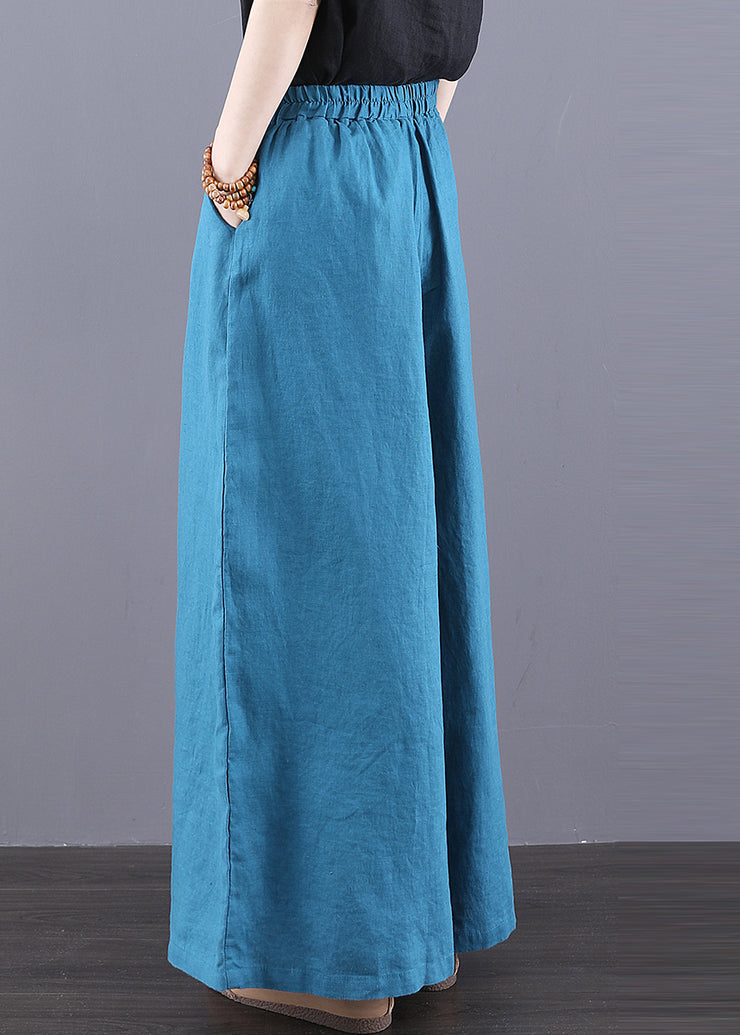 Boho Peacock Blue Oversized Linen Wide Leg Pants Summer