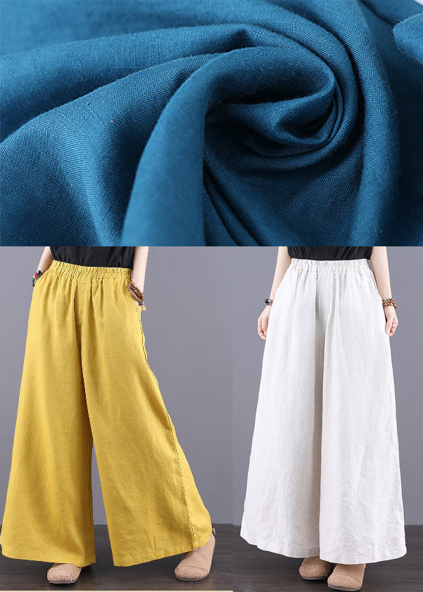Boho Peacock Blue Oversized Linen Wide Leg Pants Summer