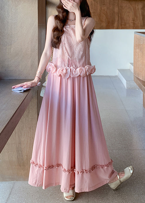 Boho Pink Jacquard Three-dimensional Flower Women Sets 2 Pieces Sleeveless