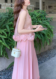 Boho Pink Jacquard Three-dimensional Flower Women Sets 2 Pieces Sleeveless