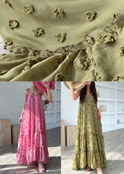 Boho Pink Ruffled Floral Cotton Spaghetti Strap Dress Sleeveless