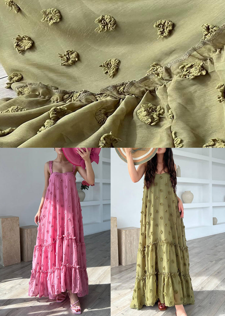 Boho Pink Ruffled Floral Cotton Spaghetti Strap Dress Sleeveless