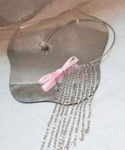 Boho Pink Stainless Steel Bow Tassel Lariat Necklace