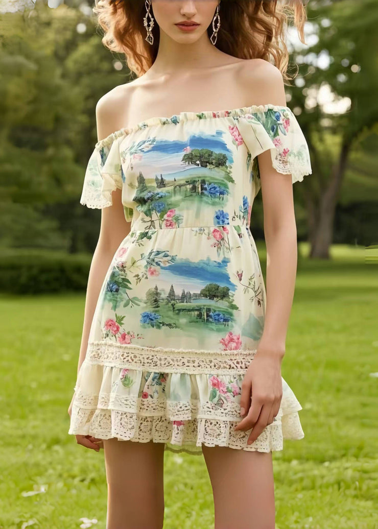 Boho Print Patchwork Lace Mini Strapless Dress Summer