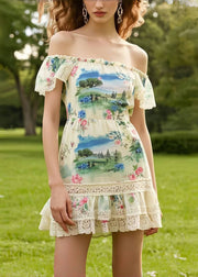 Boho Print Patchwork Lace Mini Strapless Dress Summer