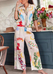 Boho Print Tops And Pants Women Sets 2 Pieces Summer