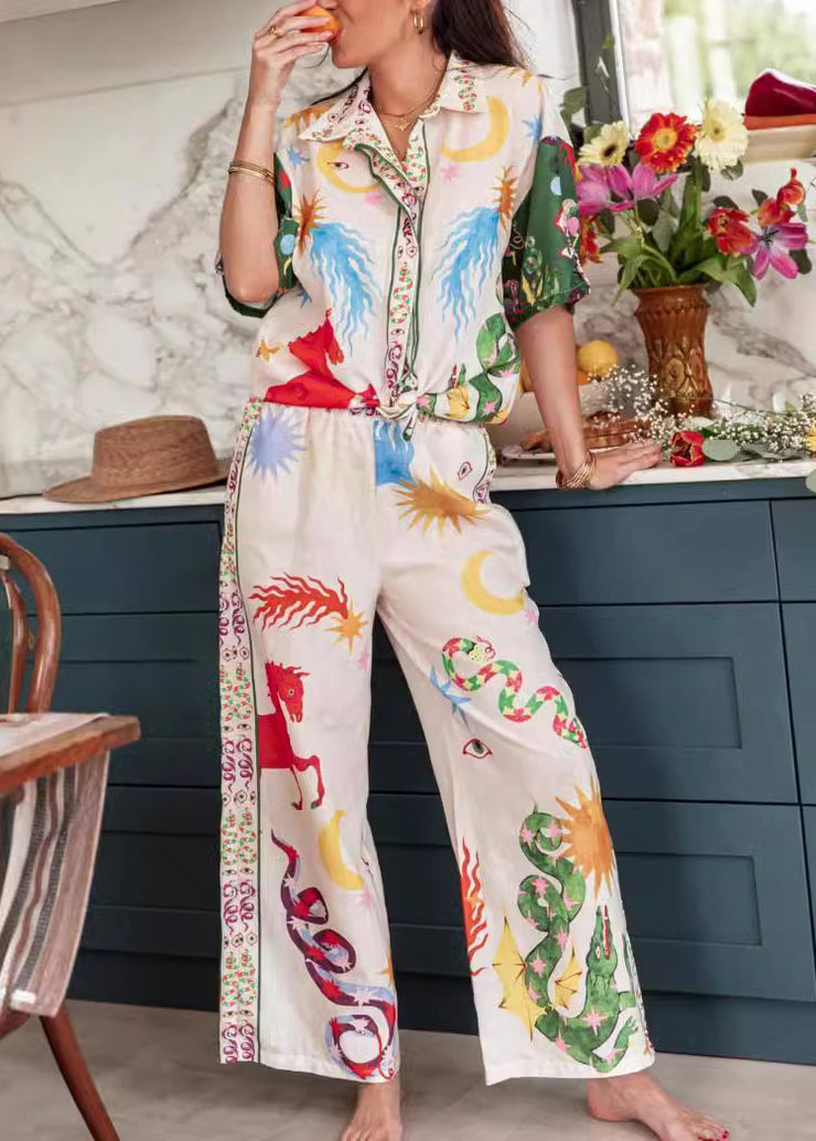 Boho Print Tops And Pants Women Sets 2 Pieces Summer