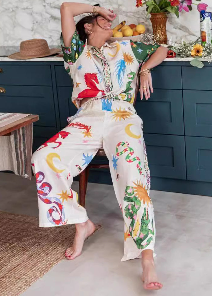 Boho Print Tops And Pants Women Sets 2 Pieces Summer