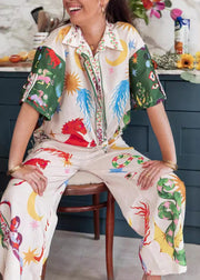 Boho Print Tops And Pants Women Sets 2 Pieces Summer