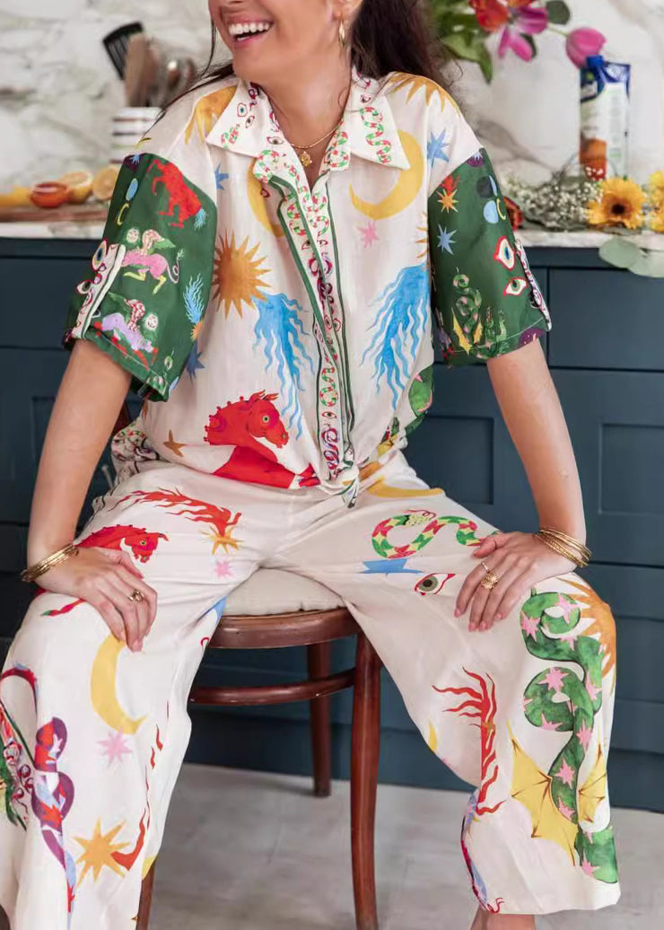 Boho Print Tops And Pants Women Sets 2 Pieces Summer