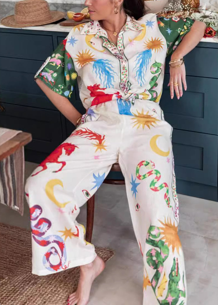 Boho Print Tops And Pants Women Sets 2 Pieces Summer