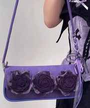 Boho Purple Flower Decorated Durable Faux Leather Shoulder Bags
