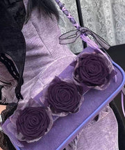 Boho Purple Flower Decorated Durable Faux Leather Shoulder Bags