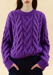Boho Purple Oversized Cozy Cable Knit Sweaters Winter