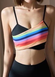 Boho Rainbow Asymmetrical Patchwork Gymshark Bra