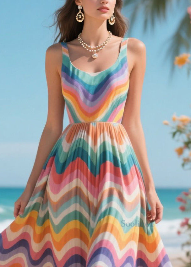 Boho Rainbow Lace Patchwork Exra Large Hem Chiffon Sundress Summer