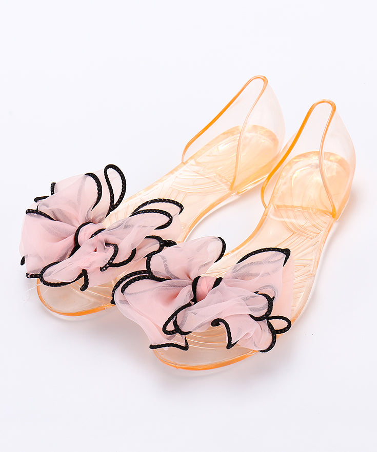 Boho Red Clear Flat Sandals Splicing Floral