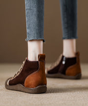 Boho Red Cowhide Leather Splicing Lace Up Boots