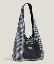 Boho Red Plaid Patchwork Large Capacity Canvas Satchel Handbag
