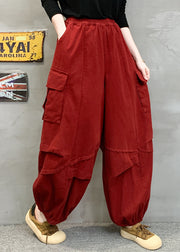 Boho Red Pockets Patchwork Cotton Lantern Pants Fall