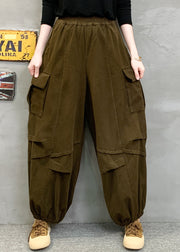 Boho Red Pockets Patchwork Cotton Lantern Pants Fall
