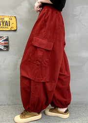 Boho Red Pockets Patchwork Cotton Lantern Pants Fall
