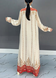 Boho Red Print Button Holiday Maxi Shirts Dresses Fall