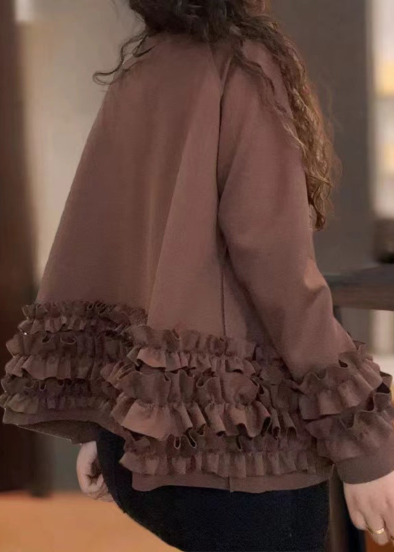 Boho Red Ruffled Oversized Cotton Coats Fall