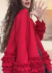 Boho Red Ruffled Oversized Cotton Coats Fall