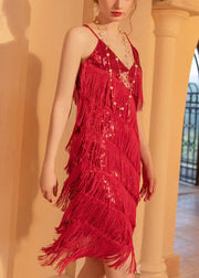 Boho Red Tasseled Sequins Vestidos Dresses Summer