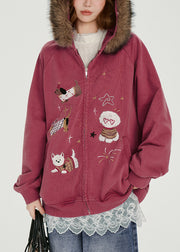 Boho Rose Embroidered Cotton Hooded Coat Spring