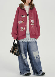 Boho Rose Embroidered Cotton Hooded Coat Spring