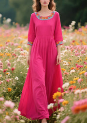 Boho Rose O-Neck Patchwork Lace Cotton Dresses Half Sleeve