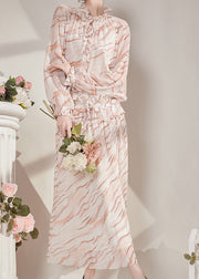 Boho Ruffled Striped Chiffon Shirts And Maxi Skirts Two-Piece Set Fall